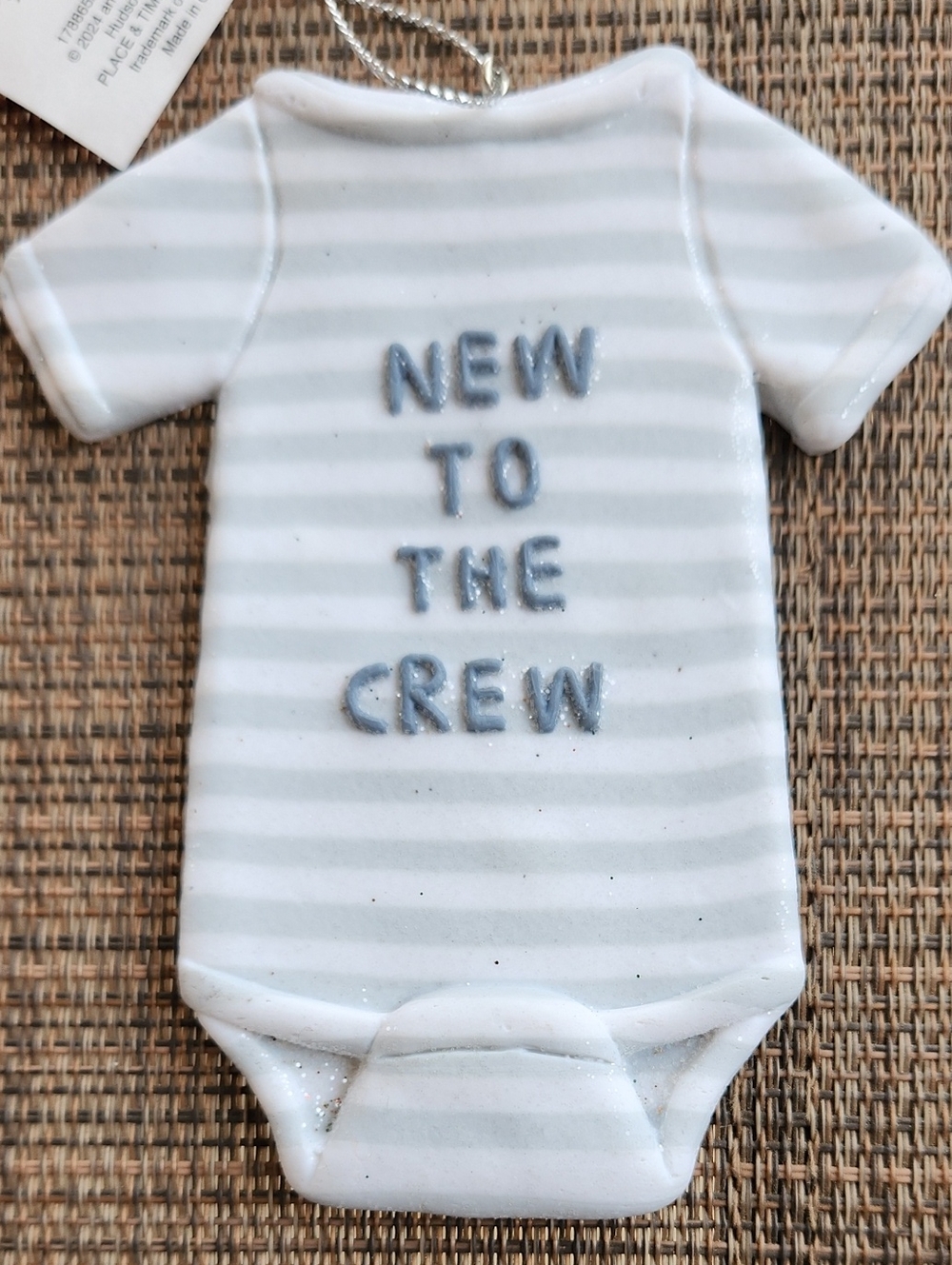 Place&Time 'New to the Crew' Light Gray Stripe Baby One-Piece Ornament
